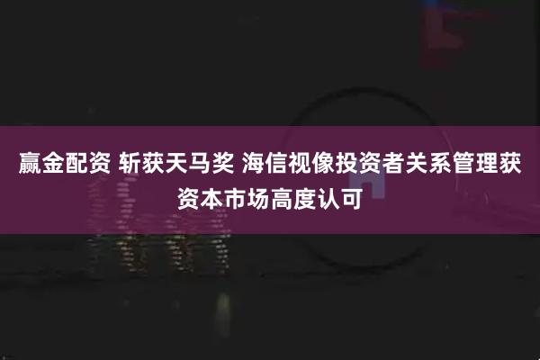 赢金配资 斩获天马奖 海信视像投资者关系管理获资本市场高度认可